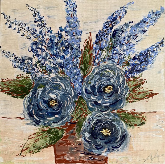 Blue Peony and Delphiniums